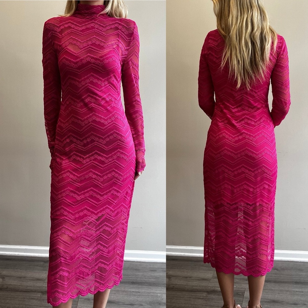 NWT STEVE MADDEN Vivienne Lace Midi Pink Dress Sz XS - Picture 3 of 10